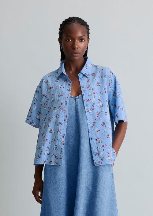 Relaxed print short-sleeved blouse — Light Blue