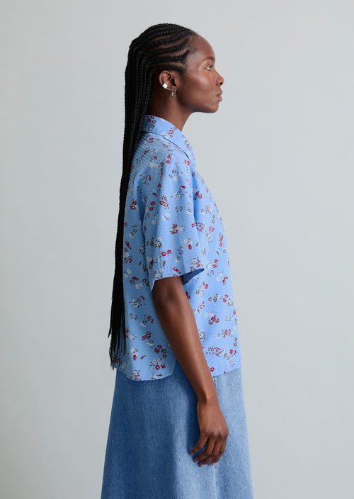 Relaxed print short-sleeved blouse — Light Blue