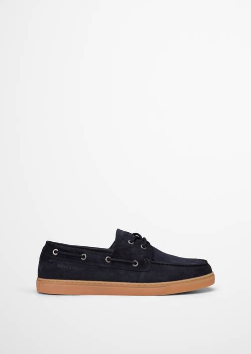 Comprobación del modelo de mocasín Dark Navy vista exterior del zapato derecho