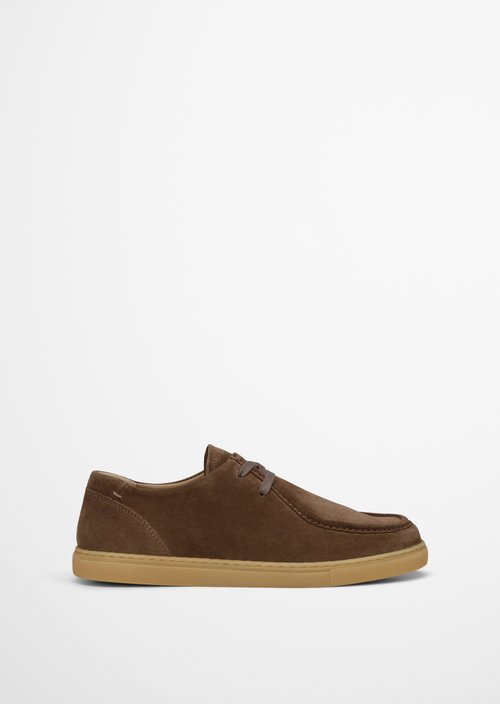 Wallabee-style slip-on model check — Dark Taupe