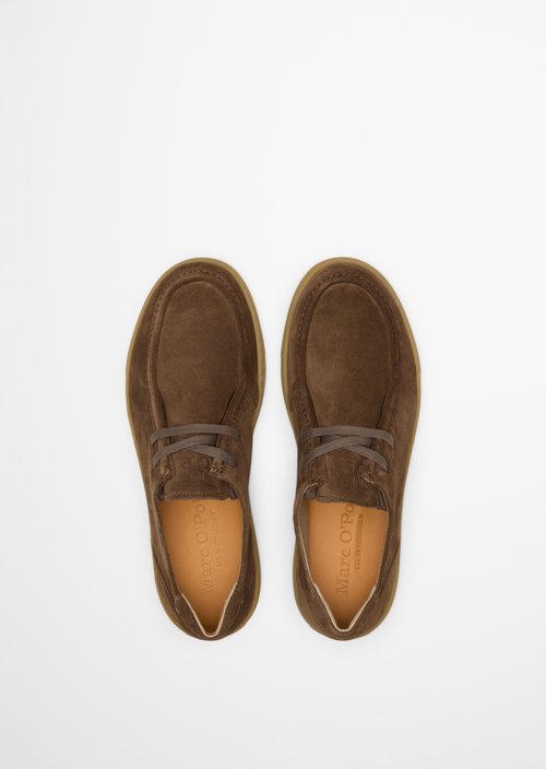Wallabee-style slip-on model check — Dark Taupe