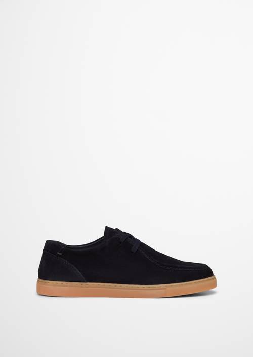 Mocassins modèle à carreaux style wallabee Dark Navy vue extérieure de la chaussure droite