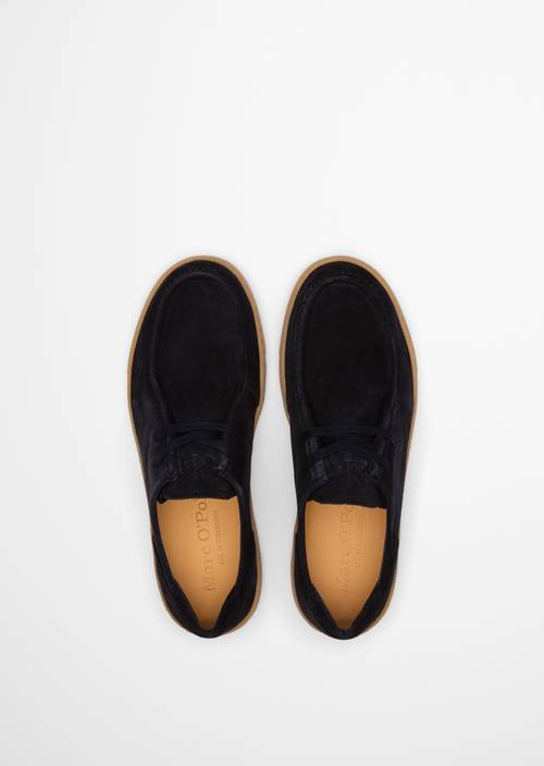 Mocassins modèle à carreaux style wallabee Dark Navy en vue de dessus