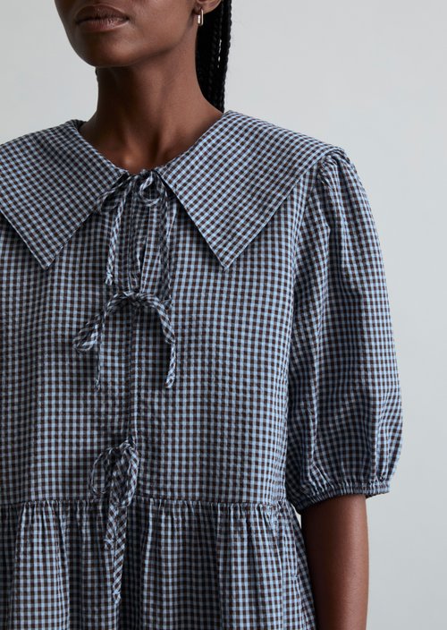 Relaxed fit seersucker dress — Light Blue
