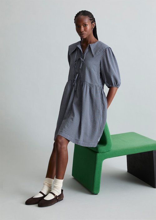 Relaxed fit seersucker dress — Light Blue