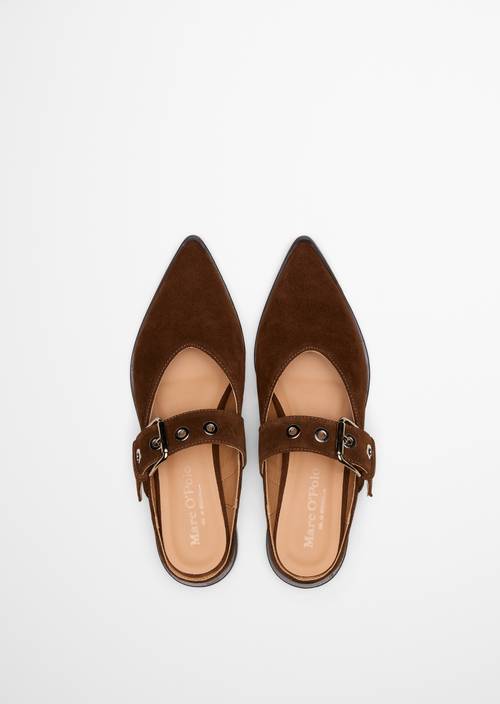 Mules modelo Camilla Dark Cognac en vista superior