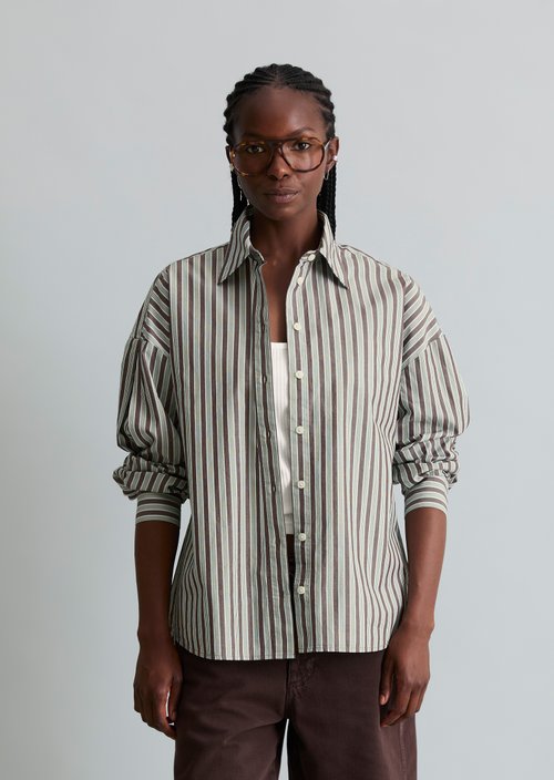 Regular striped blouse — Dark Brown