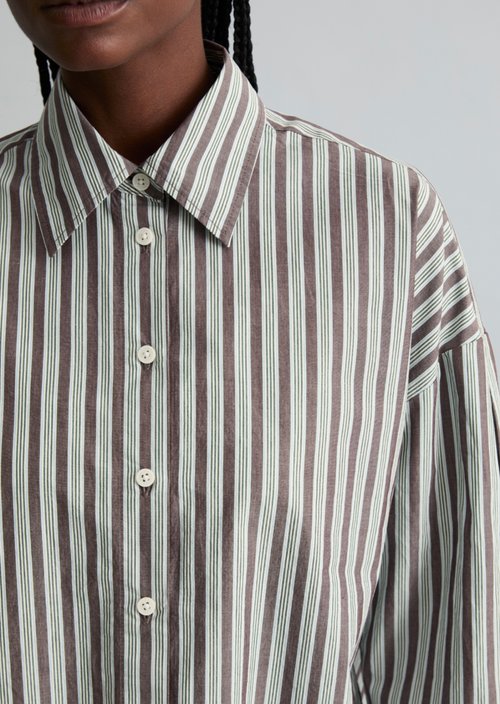 Regular striped blouse — Dark Brown