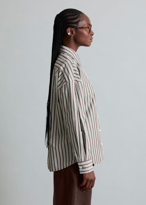 Regular striped blouse — Dark Brown