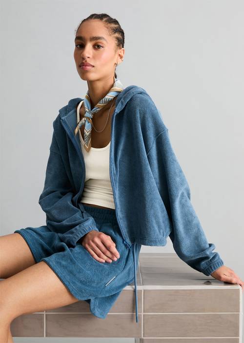 Frottee-Jacke relaxed Medium Blue 4671 in Frontalansicht