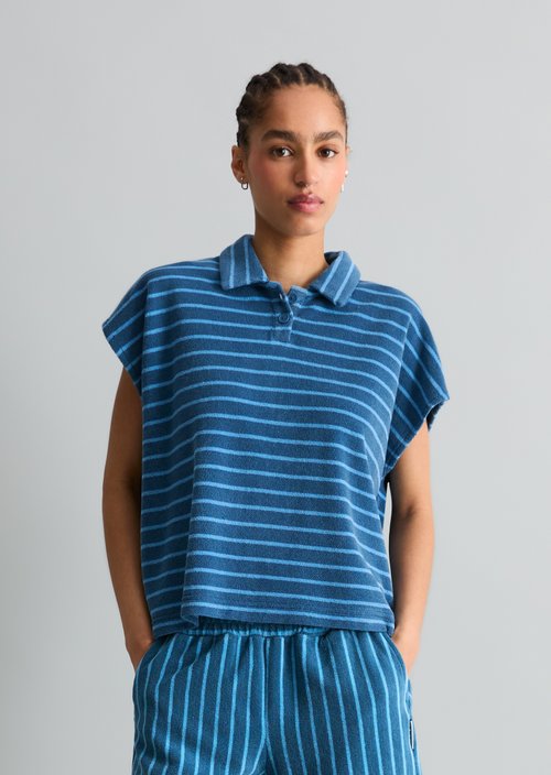 Relaxed terry polo shirt — Medium Blue