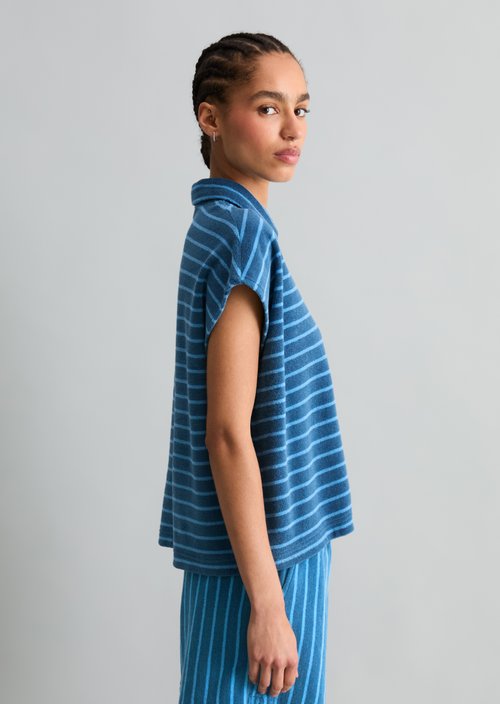 Relaxed terry polo shirt — Medium Blue