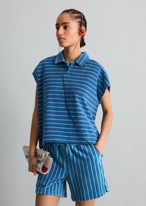 Relaxed terry polo shirt — Medium Blue