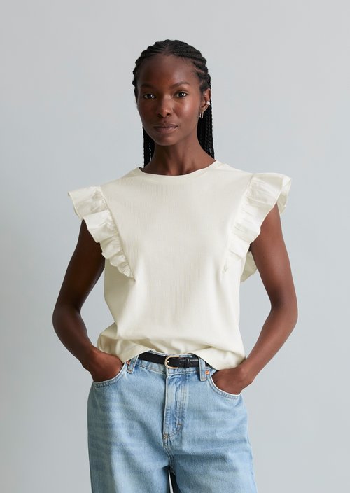 Sleeveless ruffle top regular — Silky White