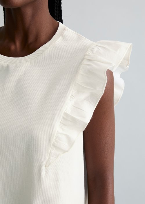 Sleeveless ruffle top regular — Silky White