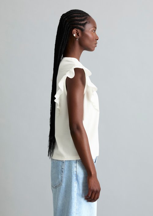 Sleeveless ruffle top regular — Silky White