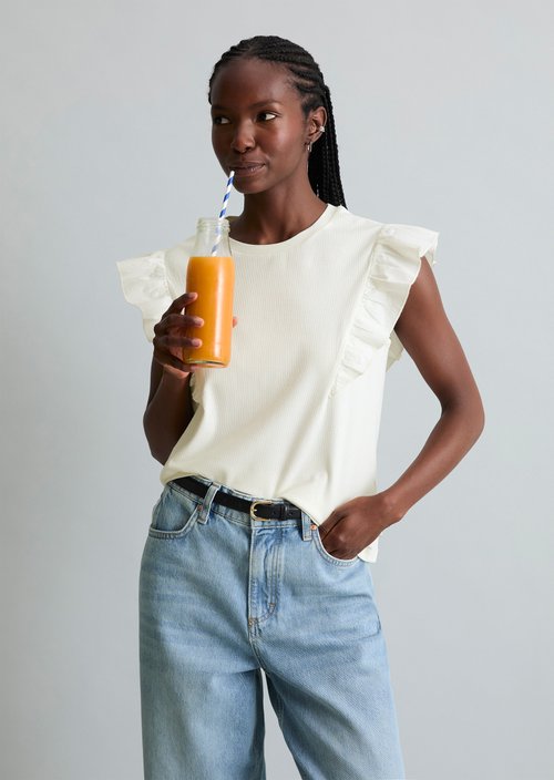Sleeveless ruffle top regular — Silky White