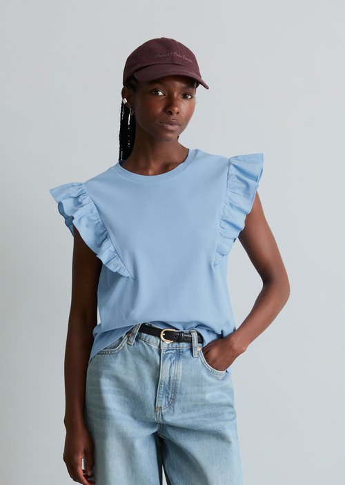 Sleeveless ruffle top regular — Flaxflower Blue