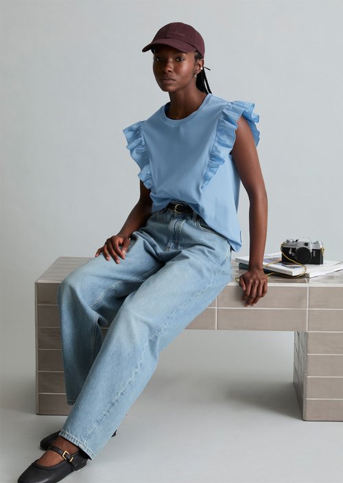 Sleeveless ruffle top regular — Flaxflower Blue