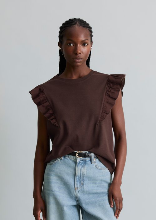 Sleeveless ruffle top regular — Burnt Aubergine