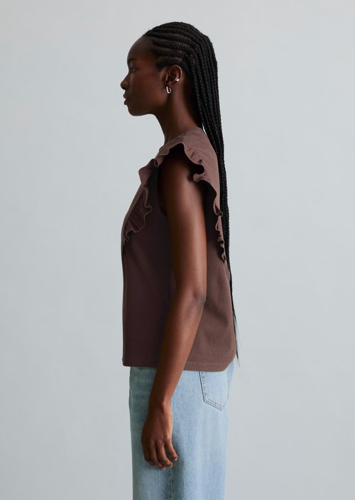 Sleeveless ruffle top regular — Burnt Aubergine