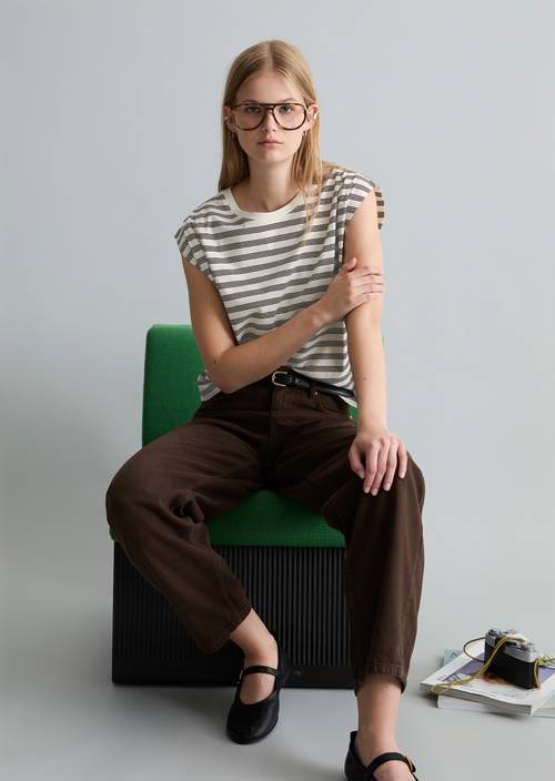 T-shirt rayé relaxed Offwhite en vue de face