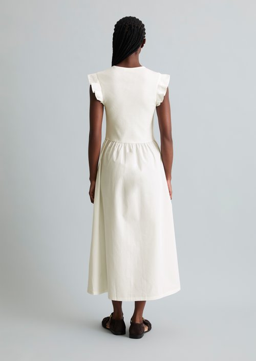 Flounce jersey dress flared — Silky White