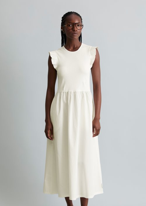 Flounce jersey dress flared — Silky White