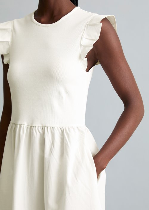 Flounce jersey dress flared — Silky White