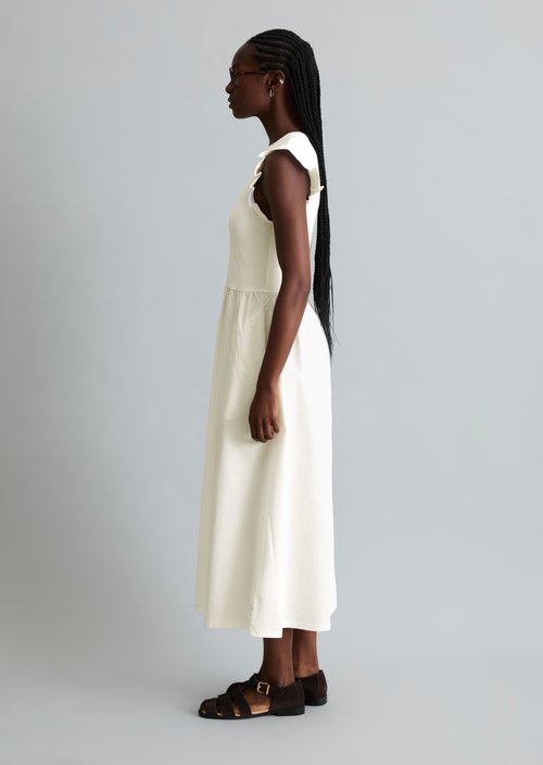 Flounce jersey dress flared — Silky White