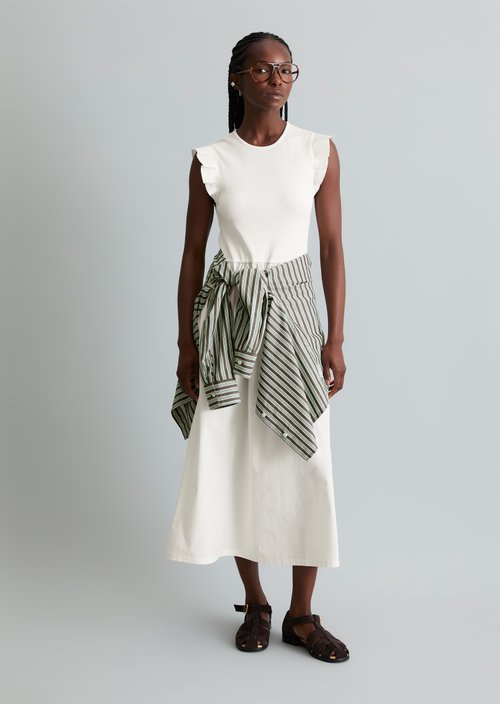 Flounce jersey dress flared — Silky White