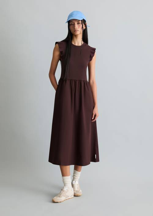 Flounce jersey dress flared with cotton poplin skirt
