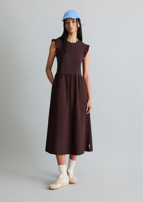 Flounce jersey dress flared — Burnt Aubergine