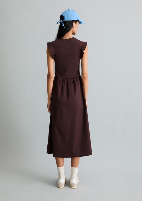 Flounce jersey dress flared — Burnt Aubergine