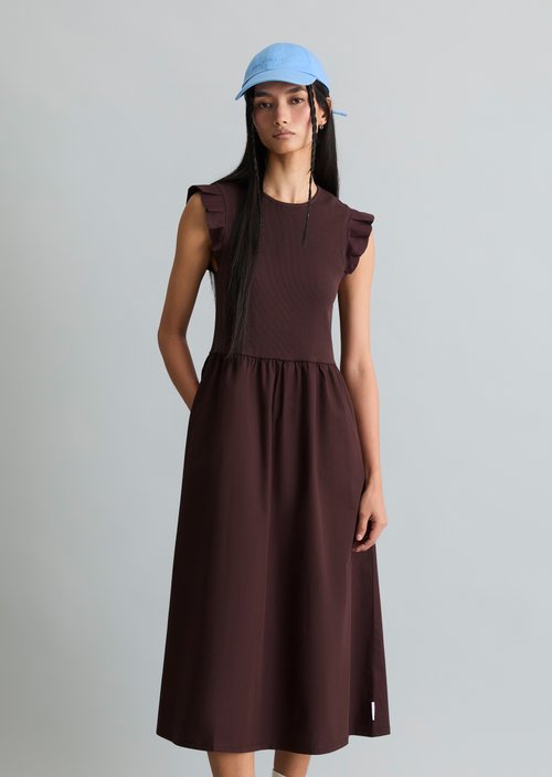 Flounce jersey dress flared — Burnt Aubergine