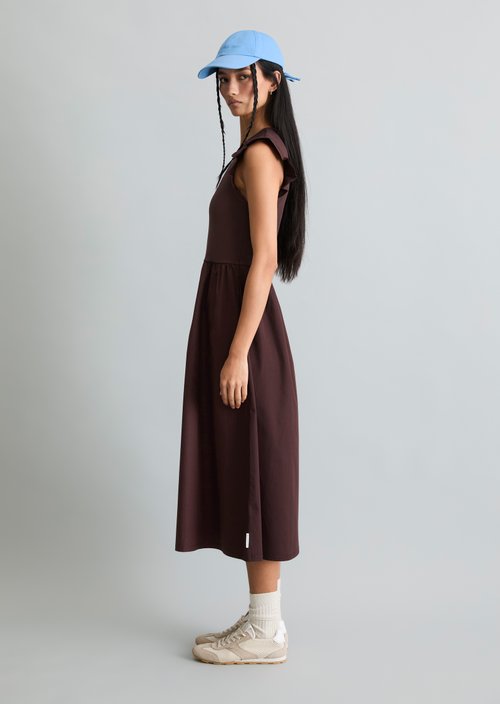 Flounce jersey dress flared — Burnt Aubergine