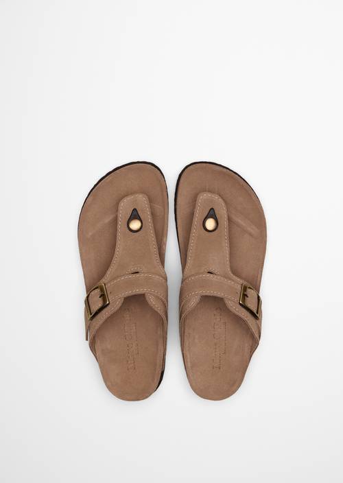 Thong mule model Quinn Darker Sand in top view