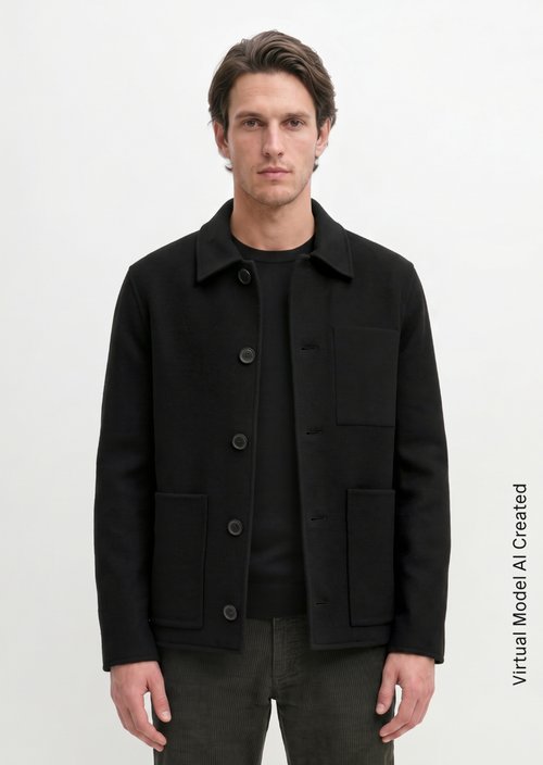 Regular-Fit Wool Jacket — Black