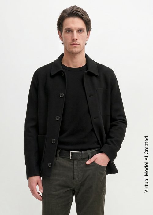Regular-Fit Wool Jacket — Black