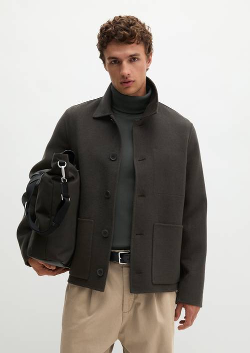 Regular-Fit Wool Jacket Wooden Earth in front view
