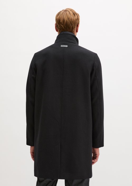 Regular-Fit Wool Coat with Stand-Up Collar — Black