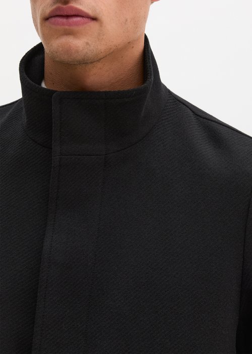 Regular-Fit Wool Coat with Stand-Up Collar — Black