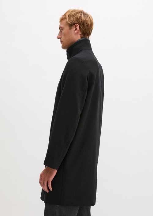 Regular-Fit Wool Coat with Stand-Up Collar — Black