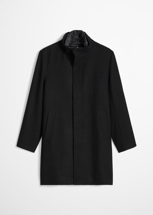 Regular-Fit Wool Coat with Stand-Up Collar — Black