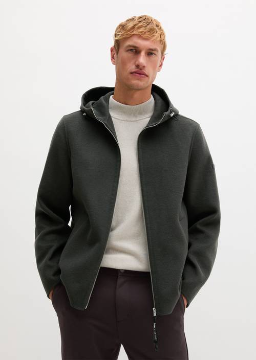 Regular-Fit Hooded Wool Jacket Wooden Earth in front view