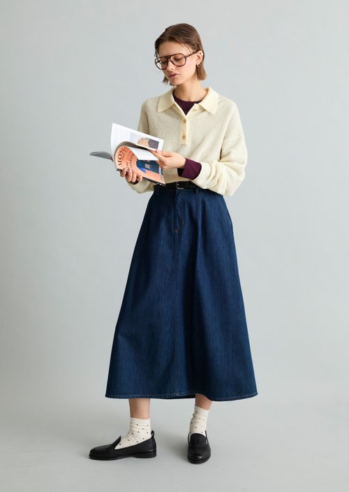 Flared denim skirt — Dark Blue
