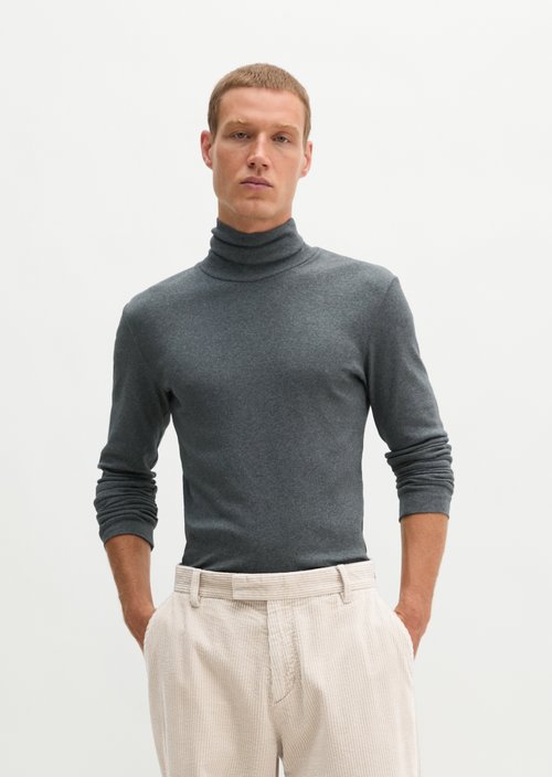 Turtleneck Long-Sleeve Shirt — Graphic Grey Melange