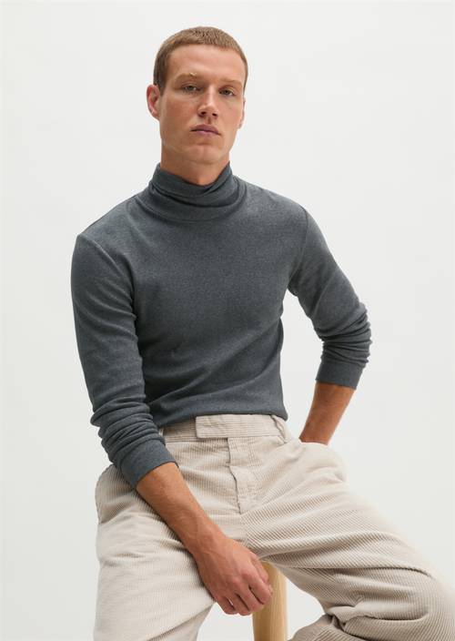 Rollkragen-Longsleeve Graphic Grey Melange in Frontalansicht