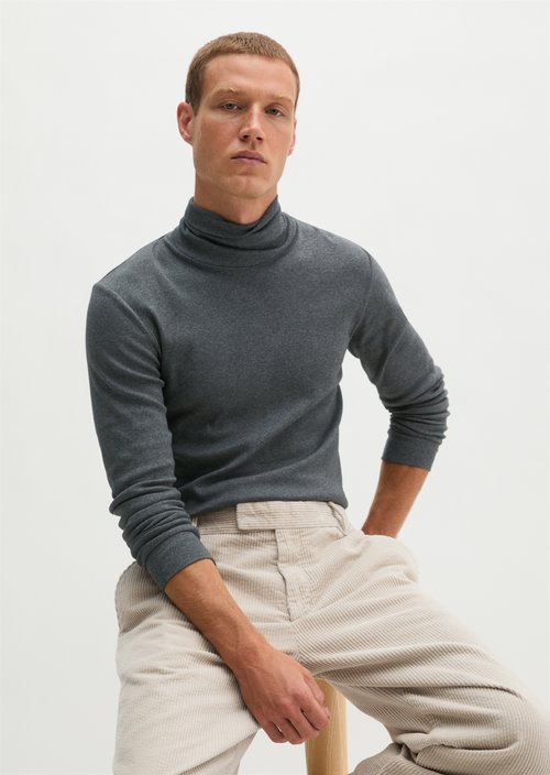Turtleneck Long-Sleeve Shirt — Graphic Grey Melange