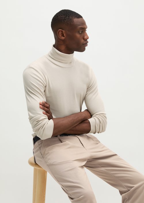 Turtleneck Long-Sleeve Shirt — Linen Beige